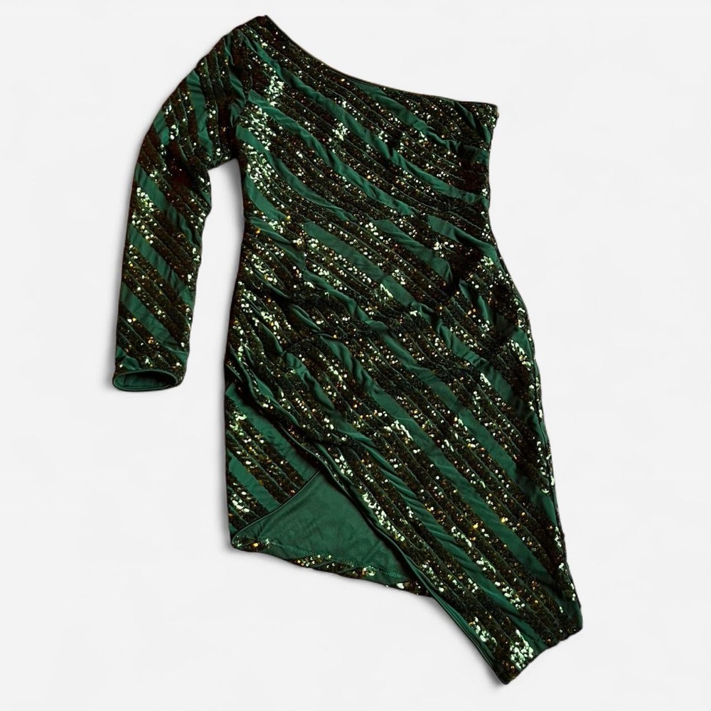 Lulus One-Shoulder Asymmetrical Hem Sequined Party Cocktail Dress